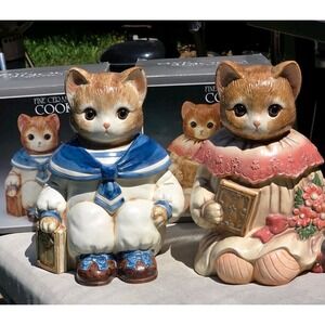 VINTAGE SET OF 2 COOKIE JARS MERVYNS  MILTON SAILOR CAT & EMILY THE CAT JAPAN